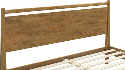Adept Wooden Bed Frame with Headboard, Solid Wood Foundation with Silent Slats and Wood Central Supports, 1000 Lb Capacity, Effortless Assembly, King - Teak Look6