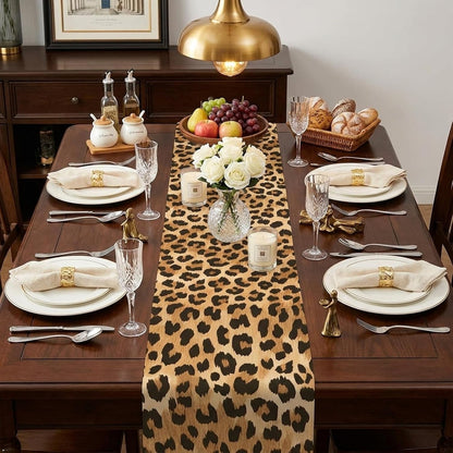 Leopard Print Table Runner 48X13 Inch, Washable Linen‑Texture Dining Decor2