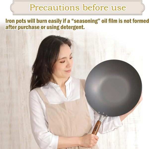 燕鉄器 Nitrided Flat-Bottom Wok with Handle, Woks, Stir Fry Pans 12.99 Inch 33Cm2