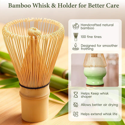 Matcha Whisk Set with Ceramic Bowl & Bamboo Chasen | Includes Whisk Holder, Scoop, Spoon, Sifter and Quick-Start Guide for Easy Matcha Preparation at Home5