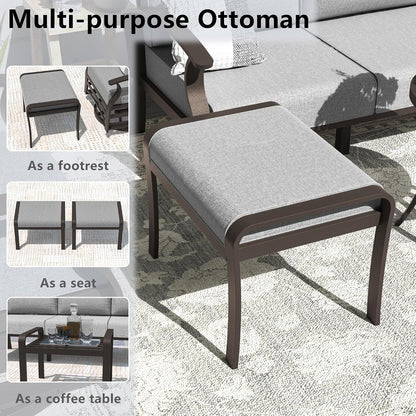 Aluminum Patio Furniture Set with 2 Swivel Chairs 9-Seat Metal Outdoor Furniture Patio Sectional Sofas Patio Conversation Set W/2 Ottomans for Patio, Backyard, Poolside-Grey6