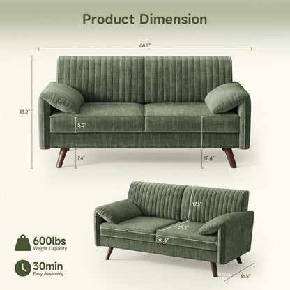 64.5" Loveseat Sofa, Chenille Loveseat Couch for Living Room, Green2