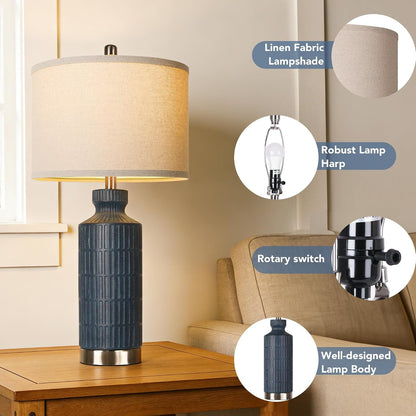 26" Navy Blue Ceramic Table Lamp Set of 2, Modern Desk Lamp, Metal Base4