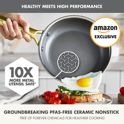 Hybrid APEX 13 Piece Stainless Steel Ceramic Nonstick Cookware Set | Tri-Ply Pots & Pans, Pfas-Free Thermobond Nonstick, Induction & All Stovetop Compatible, Dishwasher & Oven Safe to 850F, Gold2