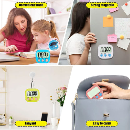 4-Piece Multi-Function Electronic Timer, Learning Management, Suitable for Kitchen, Study, Work, Exercise Training, Outdoor Activities(Not Including Battery).6