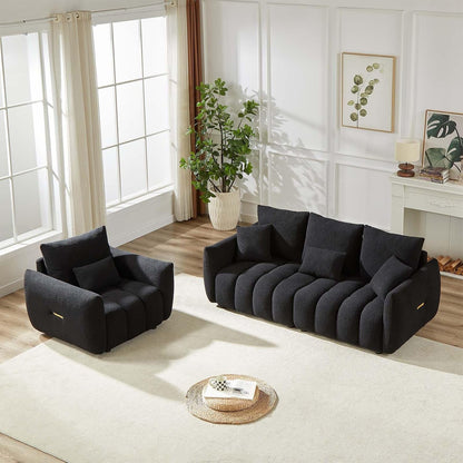78" Modern Sofa Couch, Comfy Deep Seat Teddy Fabric Cloud Sofa, Upholstered 3-Seater Boucle Couch, Oversized Loveseat for Living Room, Bedroom, Office, Apartment, Black6