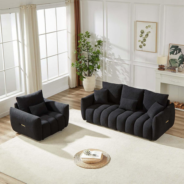 78" Modern Sofa Couch, Comfy Deep Seat Teddy Fabric Cloud Sofa, Upholstered 3-Seater Boucle Couch, Oversized Loveseat for Living Room, Bedroom, Office, Apartment, Black6