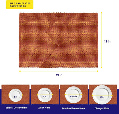 100% Cotton Placemats for Dining Room Rectangle Two Tone Woven Fabric 13" X 19" Soft Durable Table Mat Set, Set of 6, Rust8