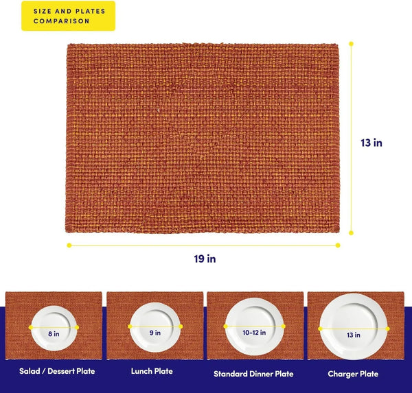 100% Cotton Placemats for Dining Room Rectangle Two Tone Woven Fabric 13" X 19" Soft Durable Table Mat Set, Set of 6, Rust8