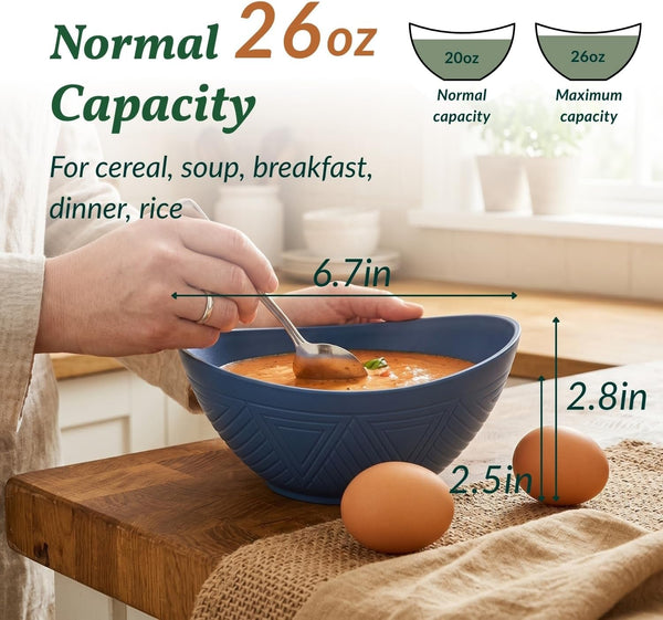 Wheat Straw Bowls 26 OZ Oval Serving Bowls 6 PCS Unbreakable Plastic Cereal Bowls for Kitchen, Party, Camping, Dorm, RV Bowl Set for Soup, Salad, Snack, Microwave and Dishwasher Safe (Multi)2