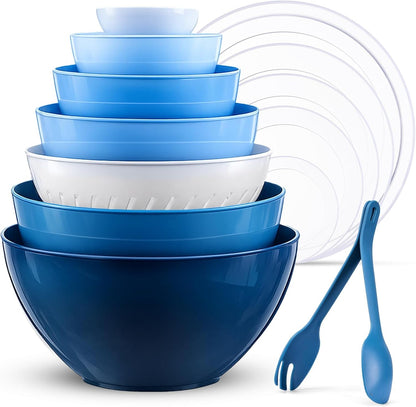 15 Piece Mixing Bowls with Lids Set, Super Large(6.87-0.21Qt) Plastic Nesting Bowls 6 Prep Bowls 6 Lids 1 Colander 2-In-1 Spoon Microwave Dishwasher Safe for Preparing Mixing Serving Storing1