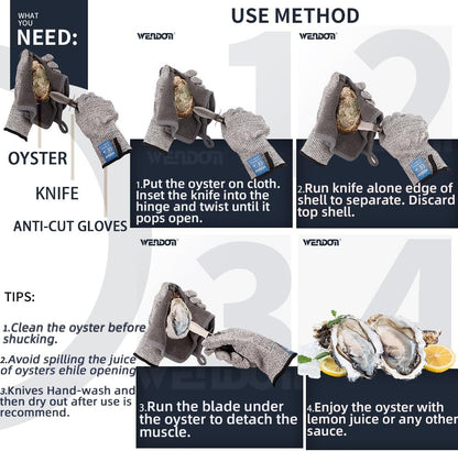 Oyster Knife Shucker Set Oyster Shucking Knife and Gloves Cut Resistant Level 5 Protection Seafood Opener Kit Tools Gift(2Knifes+2Glove+1Cloth)5