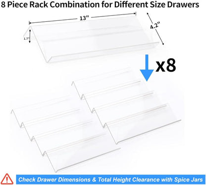 Clear Acrylic Spice Drawer Organizer, 4 Tier- 2 Set Expandable from 13" to 26" Drawer Seasoning Organizer, Kitchen Spice Rack Tray for Drawer/Countertop (Jars Not Included)4