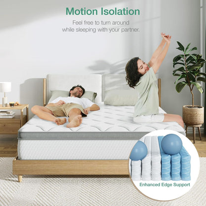 Twin Size Mattress, 10 Inch Hybrid Mattress in a Box, Comfort Sleep|Pocket Innerspring Pillow Top Mattresses for Motion Isolation, Pressure Relief & Edge Support, Medium Firm, Certipur-Us4