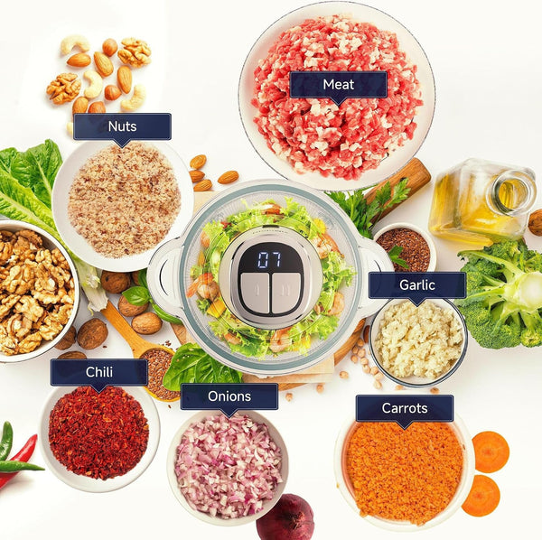 3L Dual Bowl Food Processor 2 Blades 2-Speed Digital Display Quiet | 220V EU Plug, 3L Capacity, 36-45Db Ultra-Quiet, Dishwasher-Safe, Stainless Steel Blades, Digital Display, Multi-Functional5