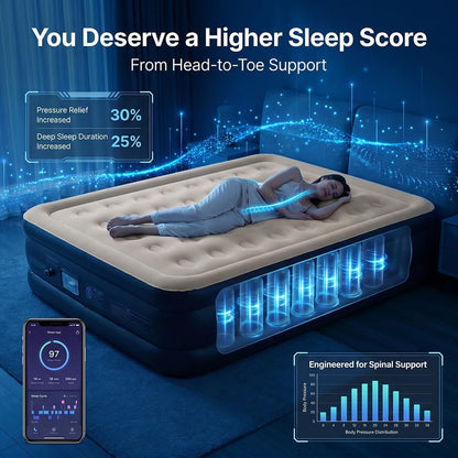 Queen Air Mattress with Built-In Pump, 18" Raised Inflatable Blow up Mattress, Air Column Beam Flocked Leak-Proof Air Bed with Storage Bag, 650Lbs Max Portable Bed for Home, Guests & Camping2