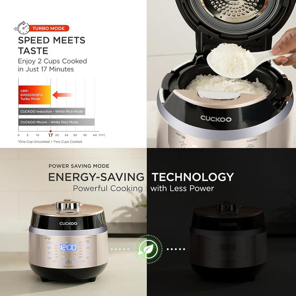 CUCKOO High Pressure Induction Rice Cooker, 6-Cup Cooked, CRP-EHSS0309FG | Small 3-Cup Uncooked Capacity, Nonstick Inner Pot, 17 Cooking Modes, 17-22 Minute Turbo White Rice, Auto Clean, Made in Korea8