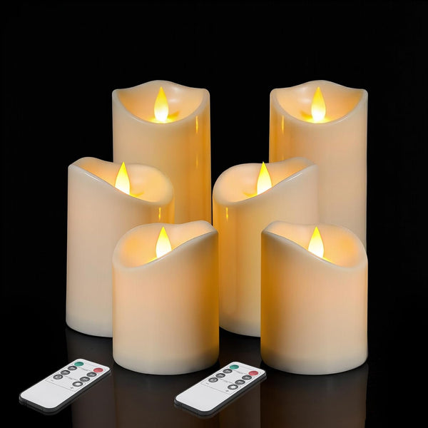 Flameless Candles 4" 5" 6" Set of 6 Outdoor Indoor Pillars Battery Operated Flickering Candles Include 8-Key Remote Timer Function, Ivory Fake Plastic Candles for Wedding, Aniversary,Christmas Decor1