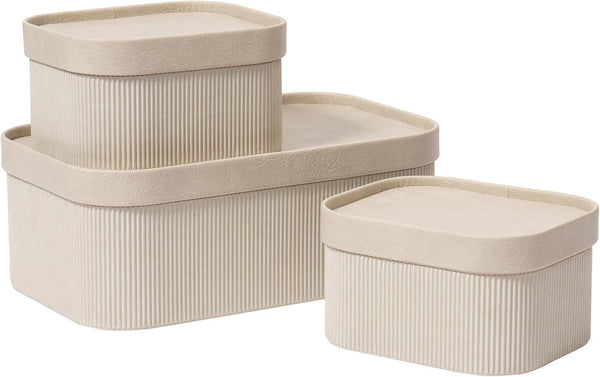 Decorative Storage Boxes with Lids Faux Leather, 3 Pack1