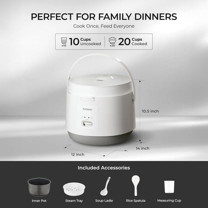 CUCKOO Rice Cooker and Warmer, 20-Cup Cooked, White, CR-1095 | Large 10-Cup Uncooked Capacity, Nonstick Inner Pot, 2 Menus, Steam Tray Included, One-Touch Operation, Automatic Keep Warm3