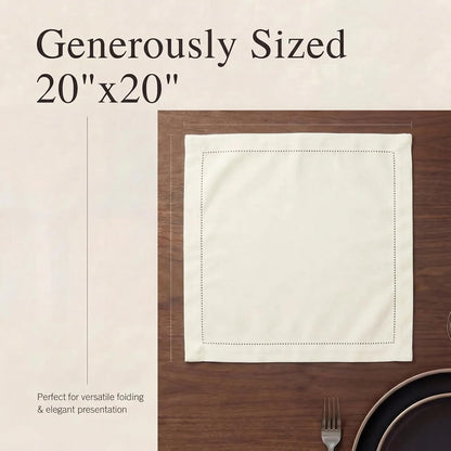 Cloth Napkins Ivory Hemstitch Dinner Napkins Set of 12 (20X20) 100% Cotton Absorbent Washable Durable Reusable Ideal for Hotel Collection Farmhouse Parties Restaurant Lunch Dinner Napkins6