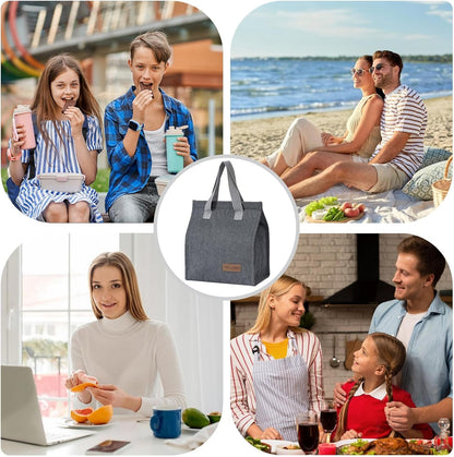Insulated Lunch Bag for Men Women, Large Reusable Leakproof Lunch Box Container, Small Portable Thermal Snack Bag, Reusable Travel Office Work Beach Cooler Tote Bag for Adults, Grey7