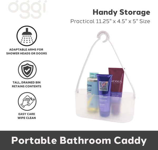 Oggi Adjustable Hanging Shower Caddy, Portable Bathroom Caddy with Adjustable Hooks, Shower Organizer Basket for over Shower Head, Door, Towel Rail & Bathroom Storage2