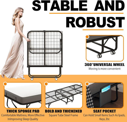 Folding Bed with Mattress, 75" X 31" Rollaway Bed with Memory Foam Mattress for Adults, Portable Foldable Guest Bed with Metal Frame, Luxury Single Bed for Home& Office Space Saving5