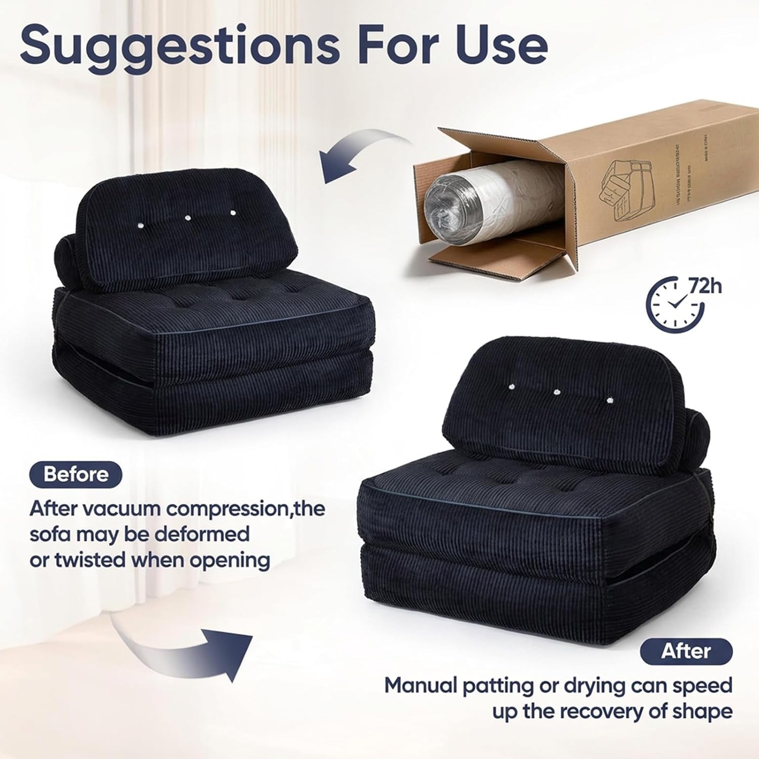 black-boneless-chair-bed-with-pillow-blanket-foldable-sofa-bed