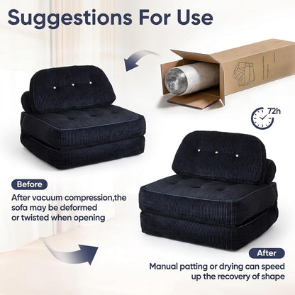 Black Boneless Chair Bed with Pillow & Blanket, Foldable Sofa Bed7