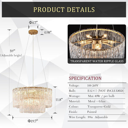 Modern 20" Crystal Glass Chandelier 7-Light Gold Chandeliers3