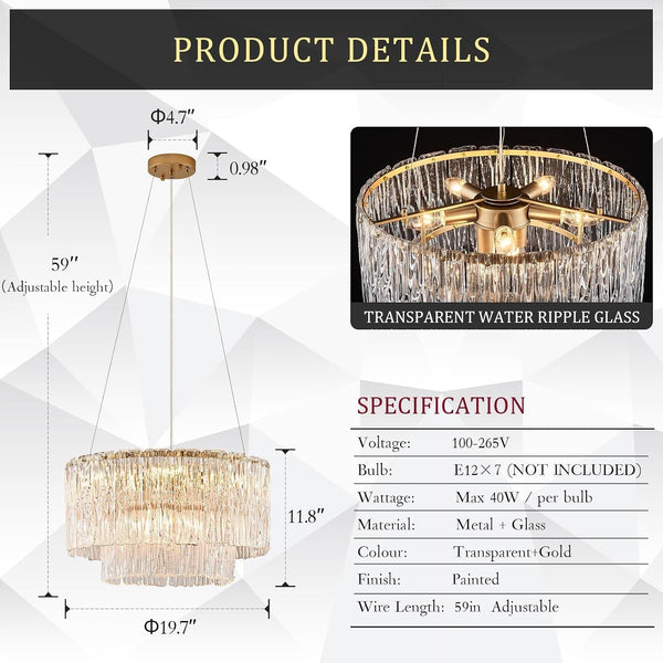 Modern 20" Crystal Glass Chandelier 7-Light Gold Chandeliers3