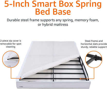 Smart Box Spring Bed Base, 5-Inch Height Mattress Foundation, Tool-Free Easy Assembly, Metal Support, Full, 74" X 53"4