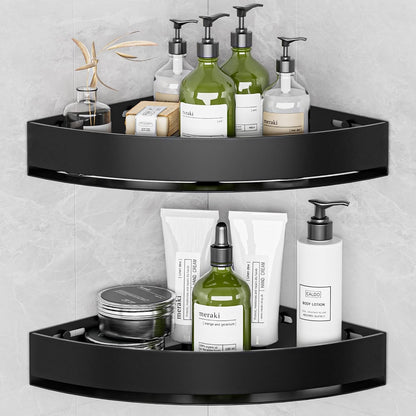 Black Corner Shower Caddy, Triangle Shower Shelf No Drilling, Metal1