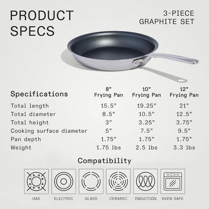 Made in Cookware - Procoat Non Stick 3 Piece Frying Pan Set (Includes 8", 10", 12") - 5 Ply Stainless Clad - Professional Cookware - Crafted in Italy - Induction Compatible - (Graphite)2