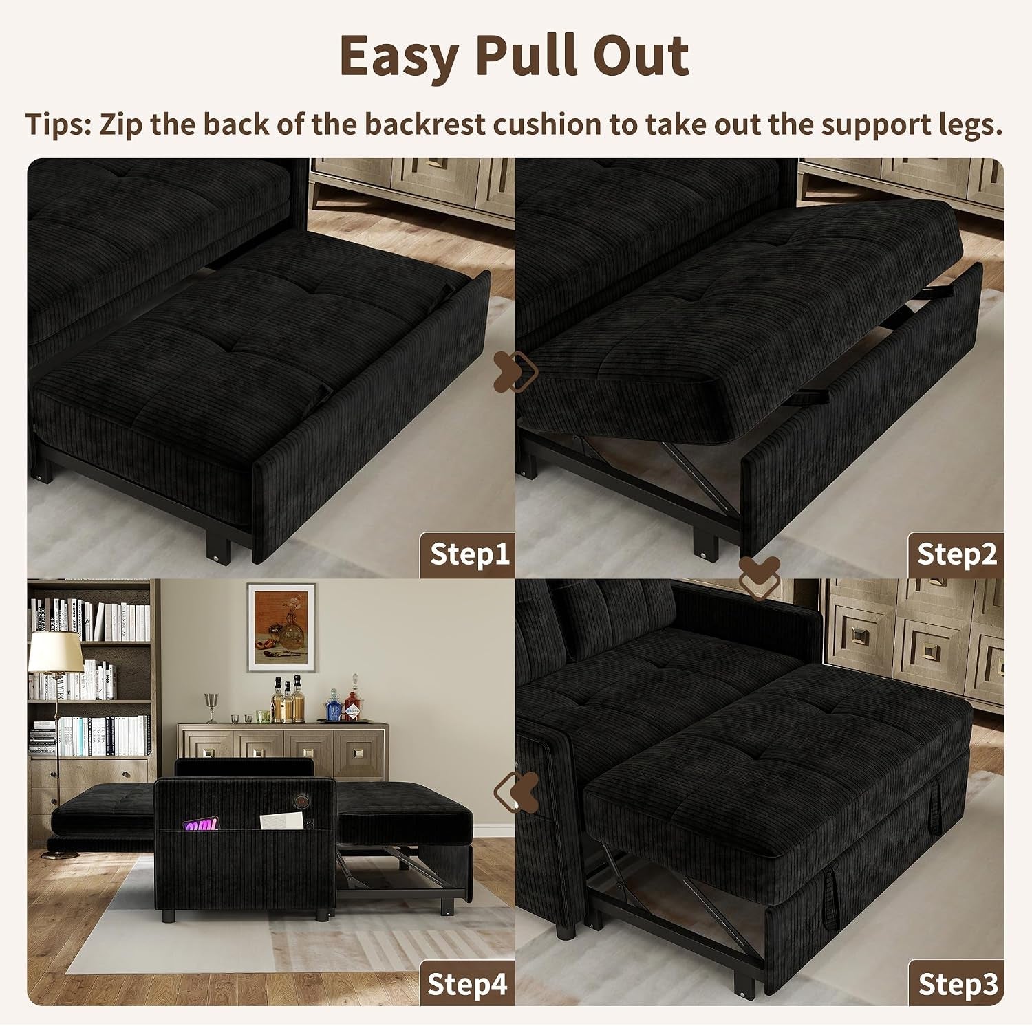 3-in-1-convertible-sleeper-sofa-bed-corduroy-pull-out-couch-black