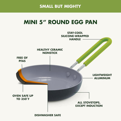 Mini Healthy Ceramic Nonstick, 5" round Egg Pan, Pfas-Free, Dishwasher Safe, Stay Cool Handle, Black4