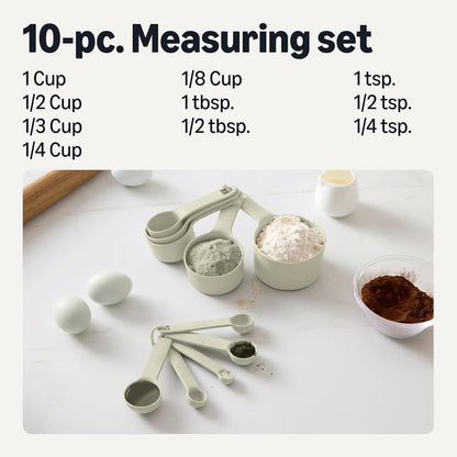 Measuring Cups and Spoons, 10-Piece Set, Food-Grade Plastic, Dishwasher-Safe, Linen Gray2