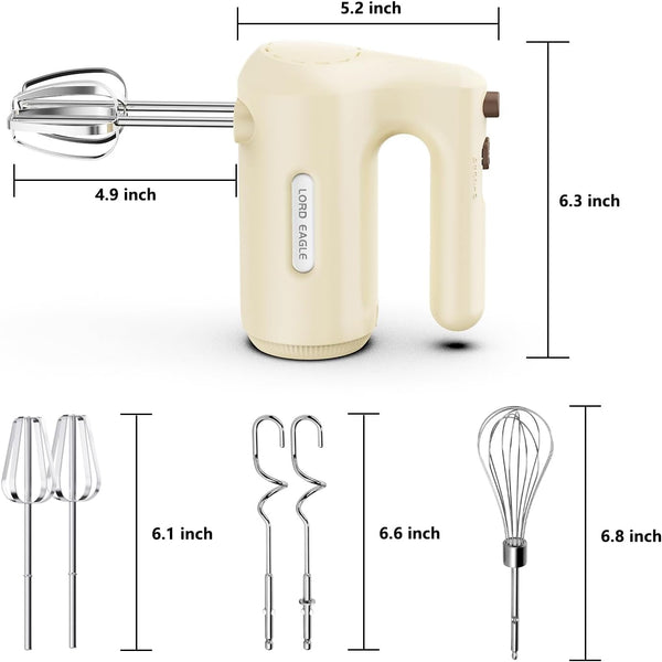 5-Speed Hand Mixer Electric with 4 Mixing Bowls Set | 300W Lightweight Kitchen Handheld Mixer with Measuring Cups & Spoons, Stainless Steel Bowls, Baking Supplies for Cake, Cream9