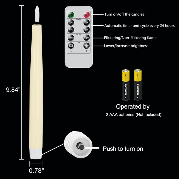 Flameless Taper Candles Led Battery Operated Remote Timer Ivory6