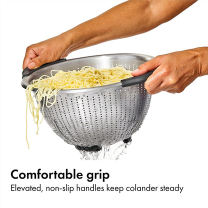 OXO Good Grips Strainer - 5 Qt Capacity, Stainless Steel | Colander, Nesting Design for Easy Storage, Non-Slip Handles, Drains Pasta and Vegetables, Dishwasher Safe2