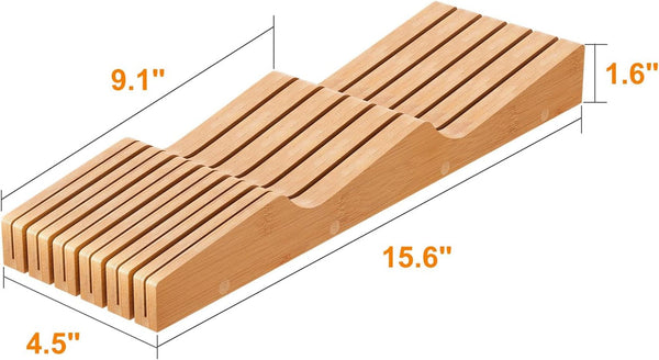 In-Drawer Knife Block Organizer - Bamboo Wood Drawer Knife Organizer-Protecting Knife Organizer Block (Not Included) (Natural, 11 Knives Dock)2