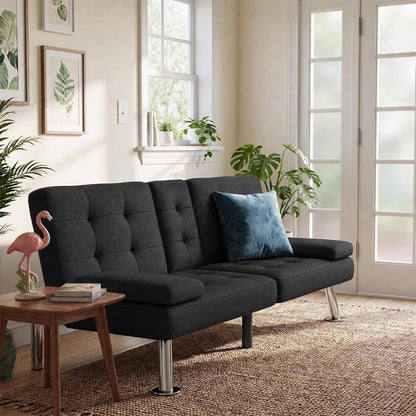 Linen Futon Sofa Bed, Adjustable Futon Couch for Living Room2