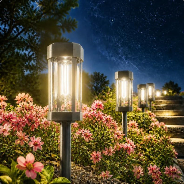 Solar Pathway Lights Outdoor, 8 Pack Tungsten Filament Solar Lights, 3 Modes Auto On/Off, IP65 Waterproof, Dusk to Dawn Solar Garden Lights for Yard, Driveway, Lawn, Walkway & Landscape1