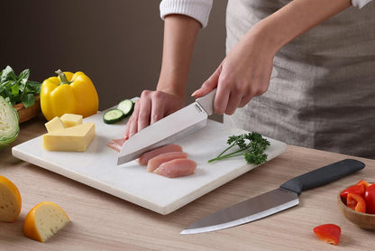 Classic 2 Piece Chef & Santoku Knife Set, Stainless Steel 15° Hollow-Ground Blades, Ergonomic Wheat Straw Handles, Finger Guard & Blade Covers, Dishwasher Safe4