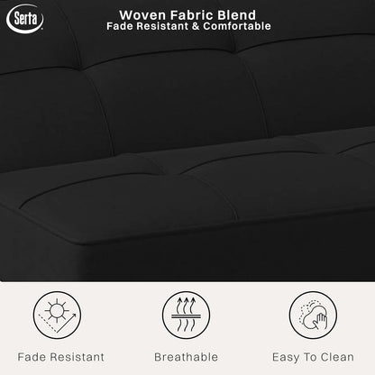 ® Rane Futon Sofa Bed 66.1", 3-In-1 Convertible Couch Sleeper for Small Spaces, Tufted Back, Twin Size Guest Bed, Black Woven Fabric10