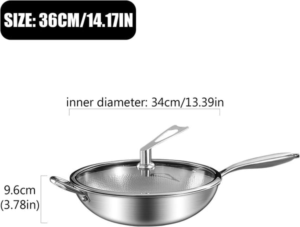 Titanium Hammered Wok with Double Handles, Frying Pans Nonstick, Non-Stick Wok, Scratch-Resistant Non Stick Titanium Pans for Cooking,14.17In2