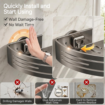 2 PCS Shower Caddy Suction Cup with Towel Bar & Hooks, No-Drilling (Gray)4