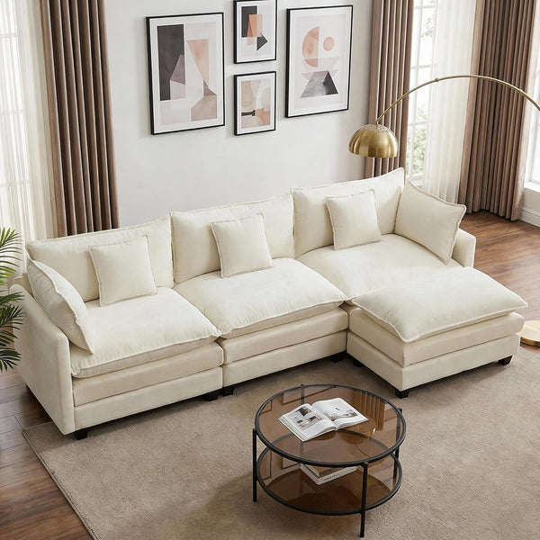 113" Modular Sectional Sofa, L Shaped Cloud Couch with Ottoman1
