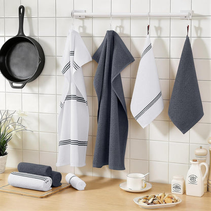 Dual Design Kitchen Towels and Dishcloths Set, 8 Pack, Dark Grey7